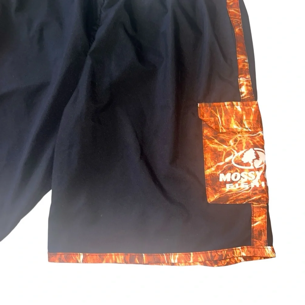 Mossy Oak Fishing Swim Trunks Men’s Large Black Orange Camo Summer Boating Lake